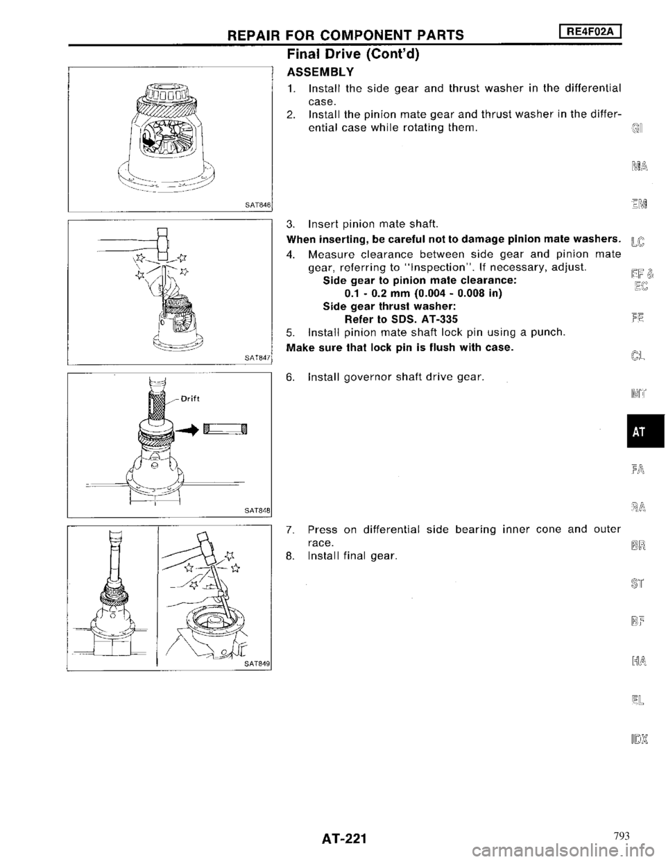 NISSAN MAXIMA 1994 A32 / 4.G Automatic Transaxle Workshop Manual 793 