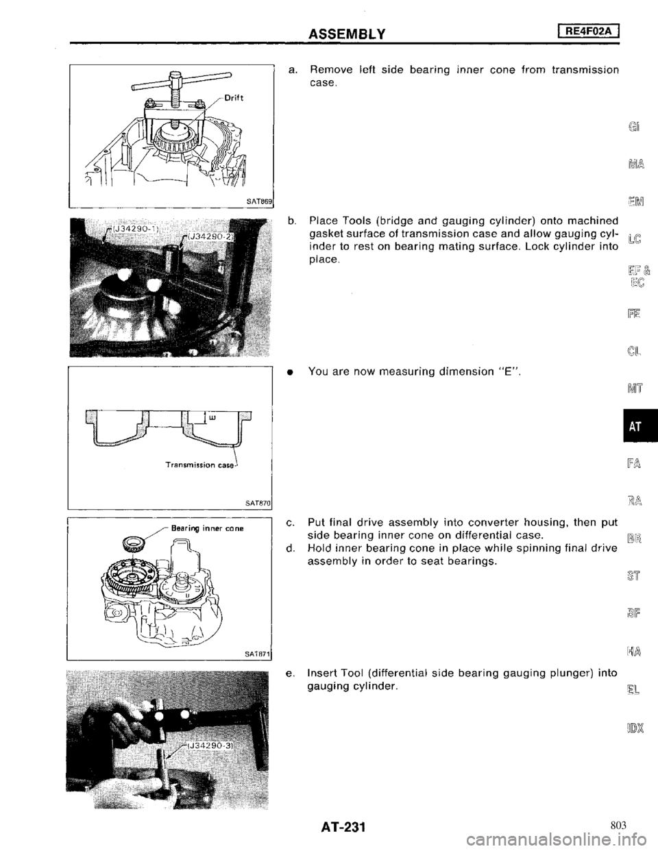 NISSAN MAXIMA 1994 A32 / 4.G Automatic Transaxle Workshop Manual 803 