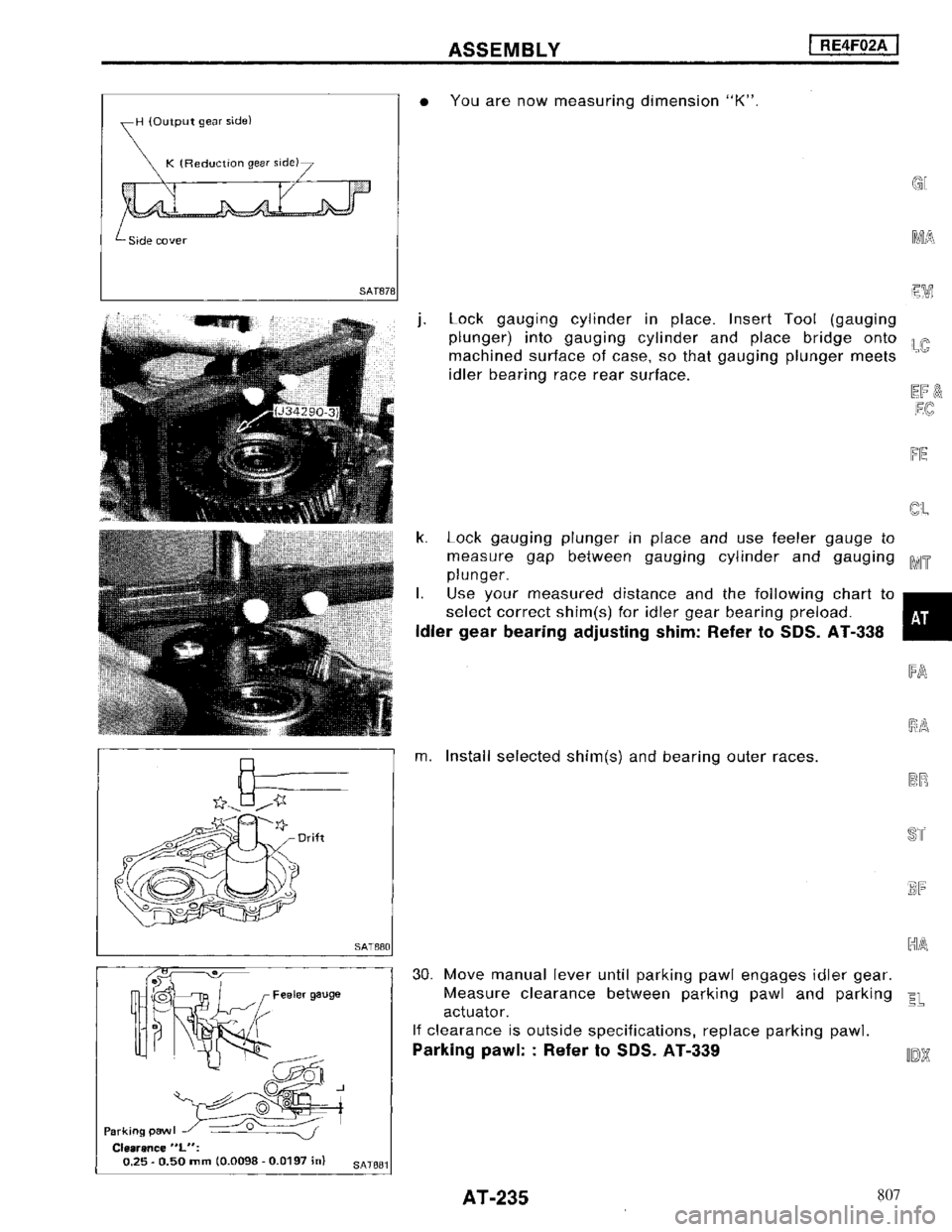NISSAN MAXIMA 1994 A32 / 4.G Automatic Transaxle Workshop Manual 807 