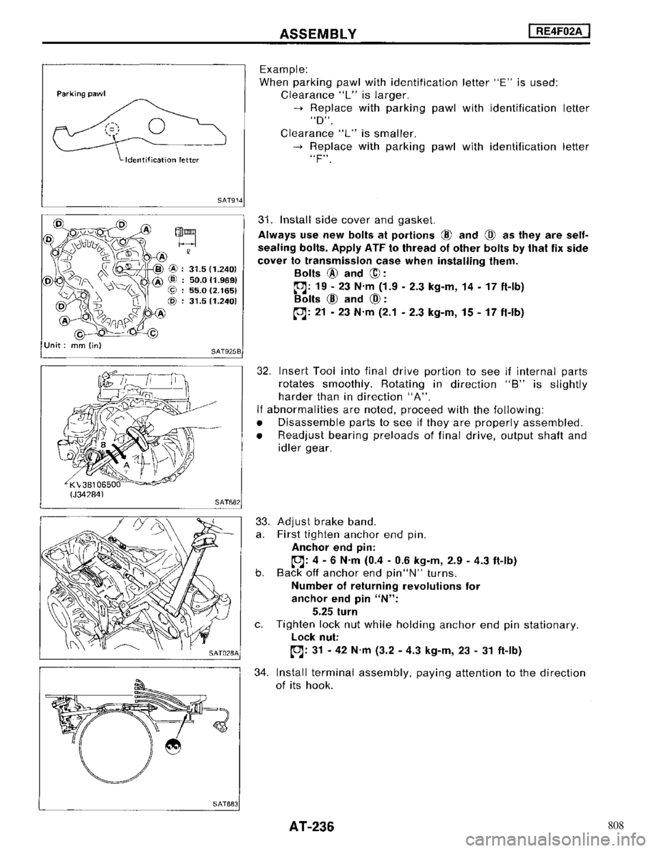 NISSAN MAXIMA 1994 A32 / 4.G Automatic Transaxle Workshop Manual 808 