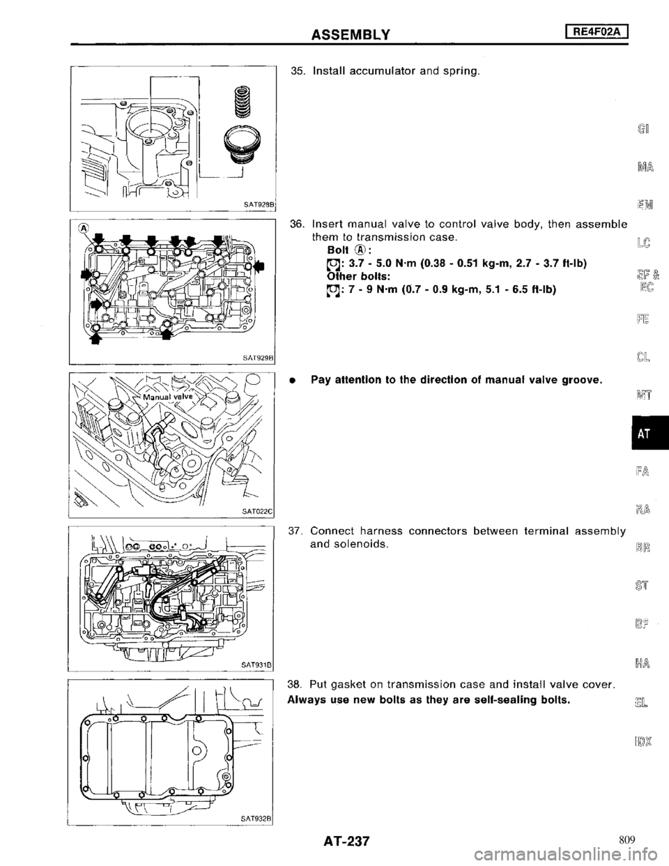 NISSAN MAXIMA 1994 A32 / 4.G Automatic Transaxle Workshop Manual 809 