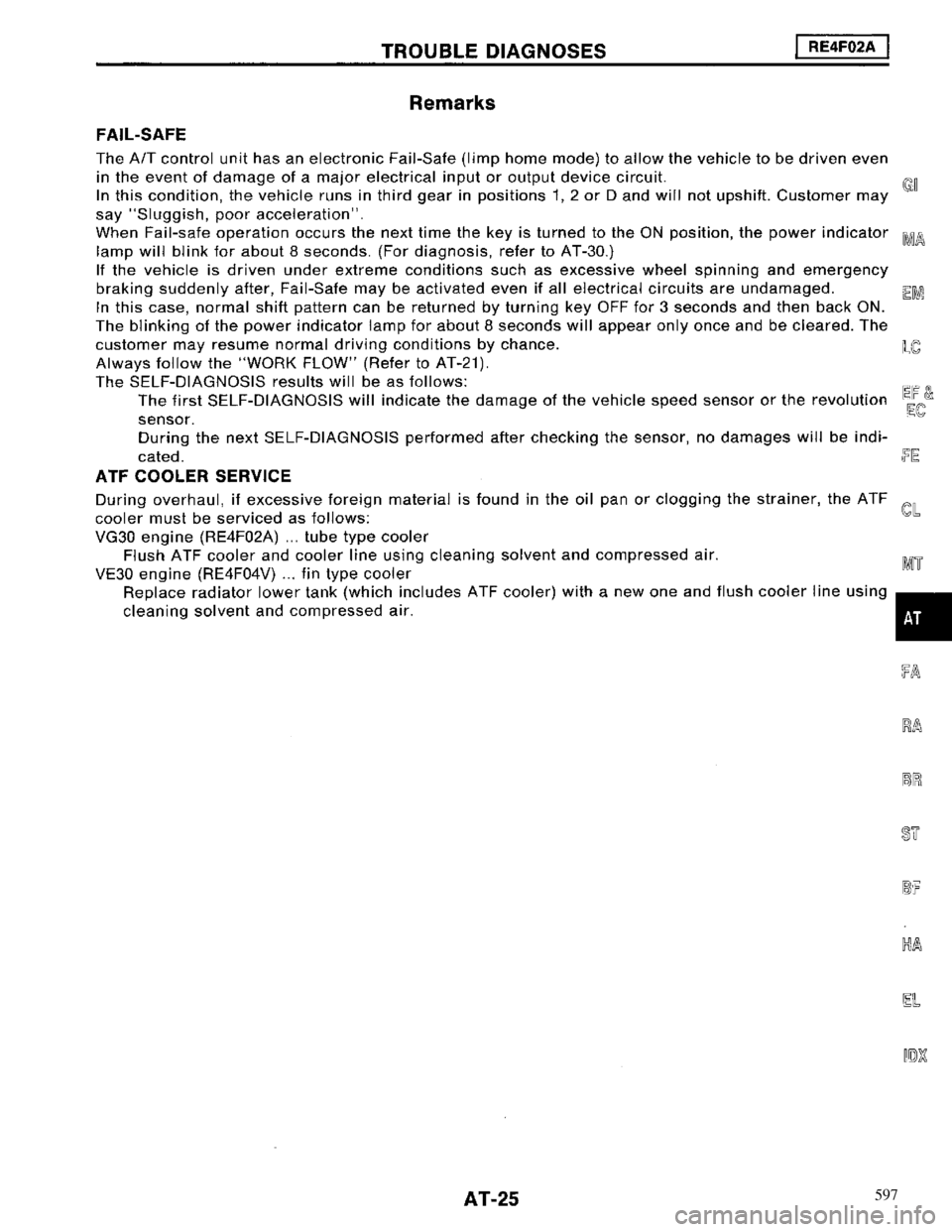 NISSAN MAXIMA 1994 A32 / 4.G Automatic Transaxle Workshop Manual 597 
