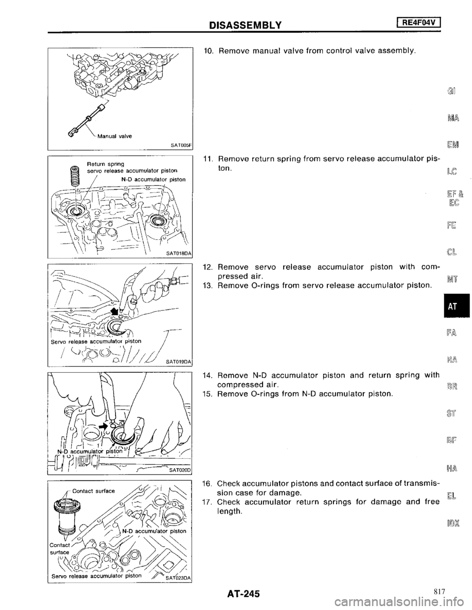 NISSAN MAXIMA 1994 A32 / 4.G Automatic Transaxle Workshop Manual 817 