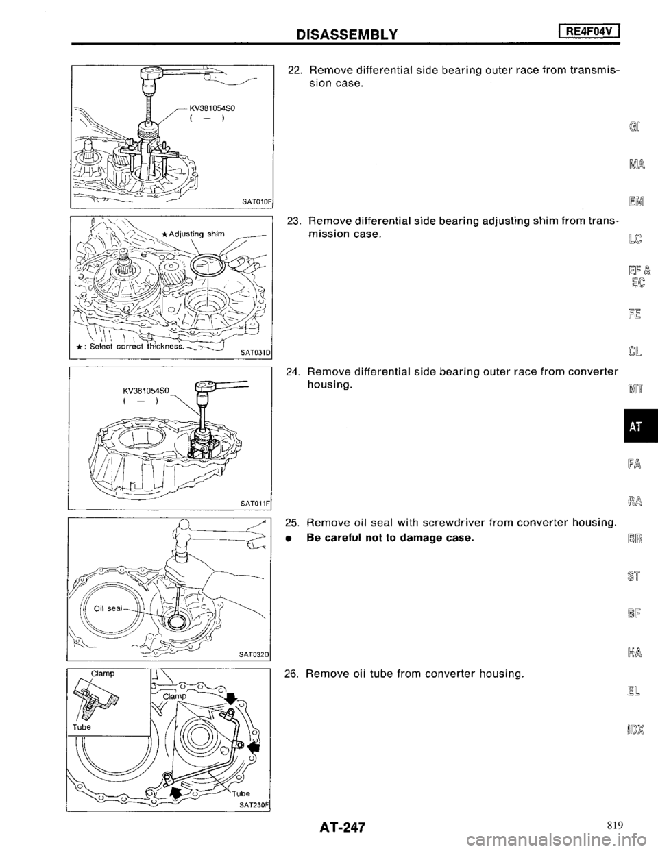 NISSAN MAXIMA 1994 A32 / 4.G Automatic Transaxle Workshop Manual 819 