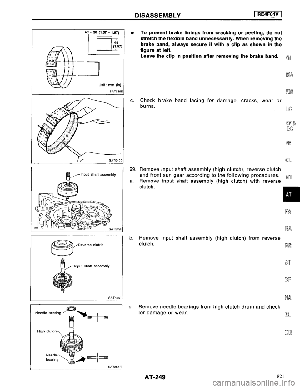NISSAN MAXIMA 1994 A32 / 4.G Automatic Transaxle Workshop Manual 821 