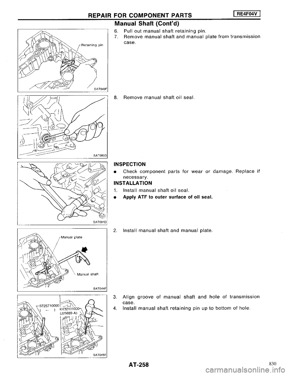 NISSAN MAXIMA 1994 A32 / 4.G Automatic Transaxle Workshop Manual 830 
