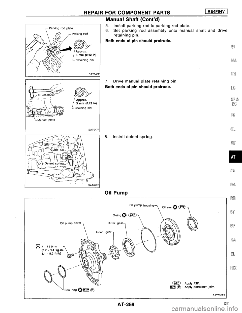NISSAN MAXIMA 1994 A32 / 4.G Automatic Transaxle Workshop Manual 831 