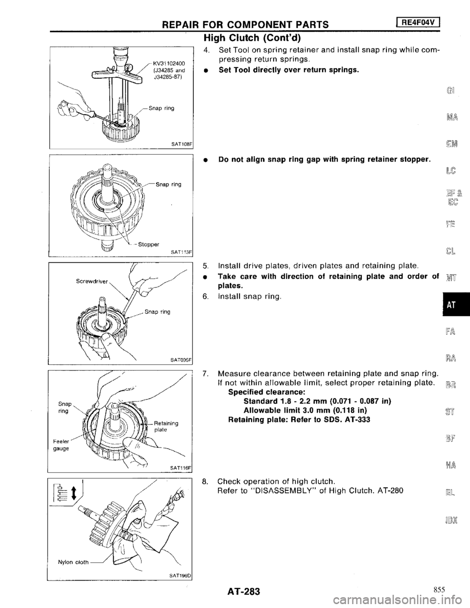 NISSAN MAXIMA 1994 A32 / 4.G Automatic Transaxle Workshop Manual 855 