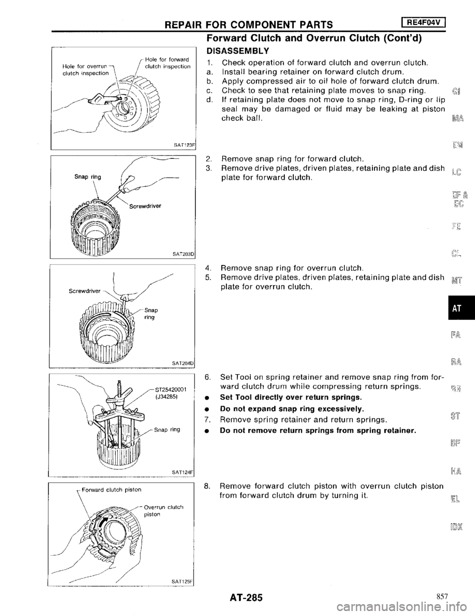 NISSAN MAXIMA 1994 A32 / 4.G Automatic Transaxle Workshop Manual 857 