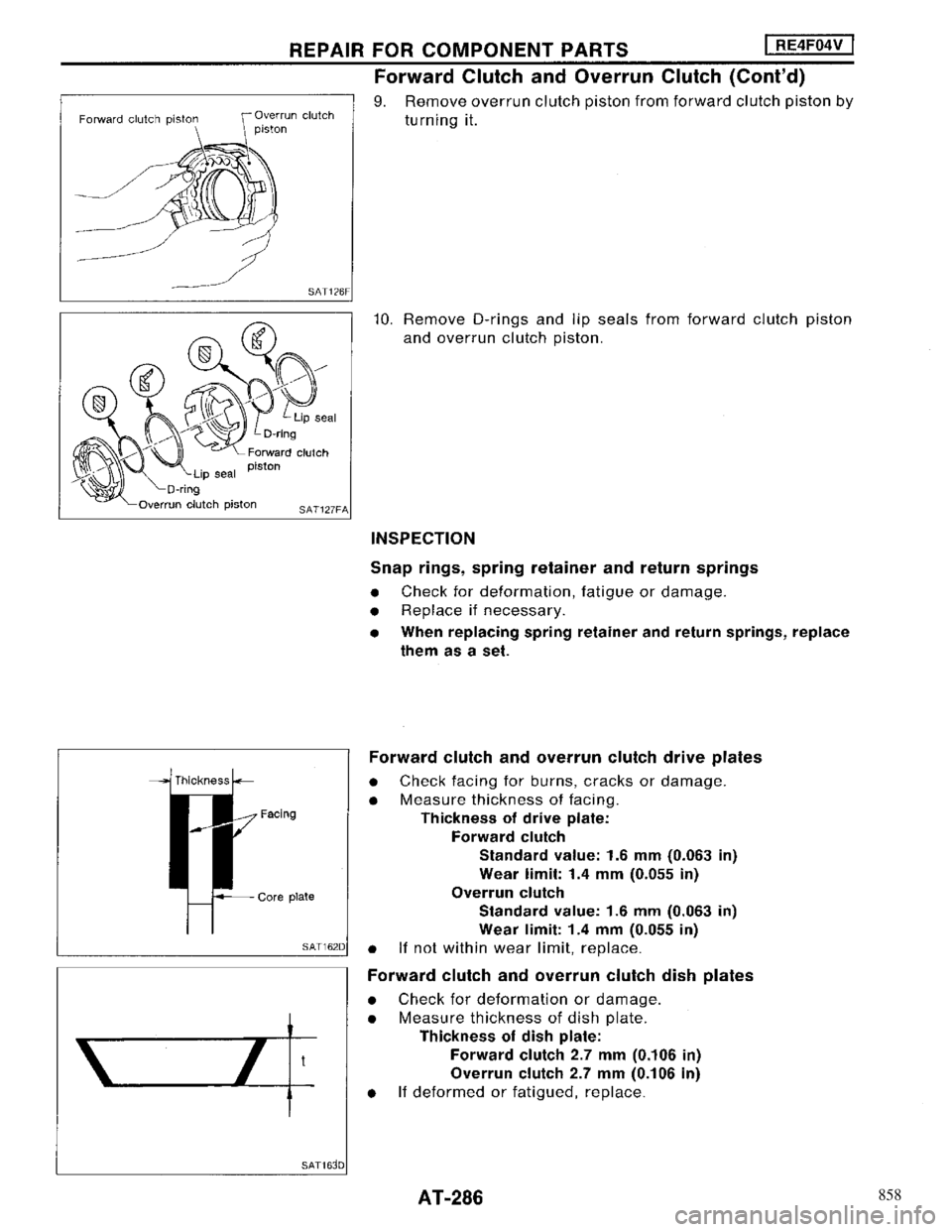 NISSAN MAXIMA 1994 A32 / 4.G Automatic Transaxle Workshop Manual 858 