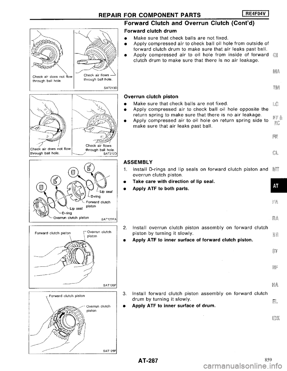 NISSAN MAXIMA 1994 A32 / 4.G Automatic Transaxle Workshop Manual 859 