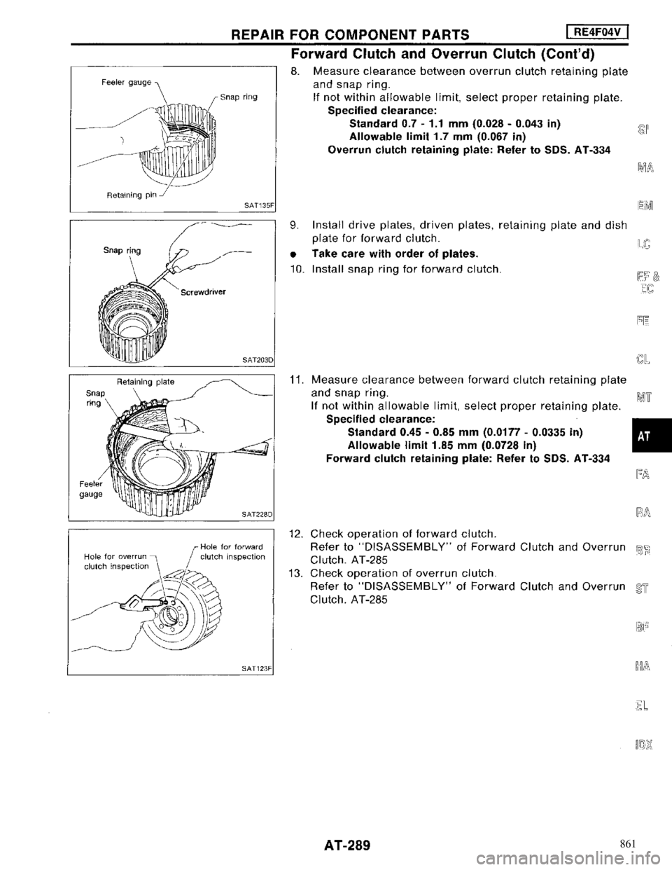 NISSAN MAXIMA 1994 A32 / 4.G Automatic Transaxle Workshop Manual 861 