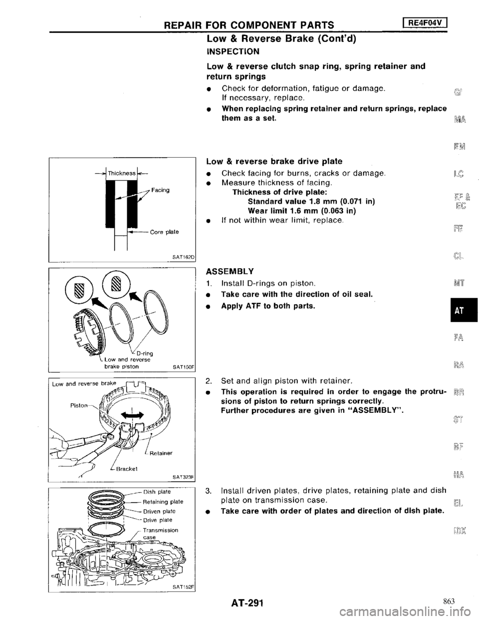 NISSAN MAXIMA 1994 A32 / 4.G Automatic Transaxle Workshop Manual 863 