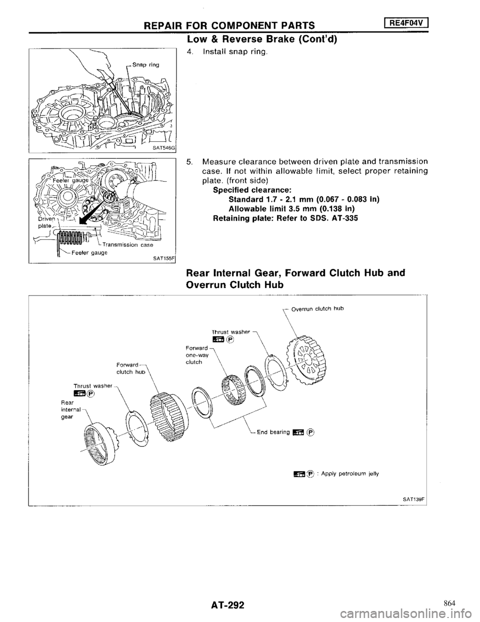 NISSAN MAXIMA 1994 A32 / 4.G Automatic Transaxle Workshop Manual 864 