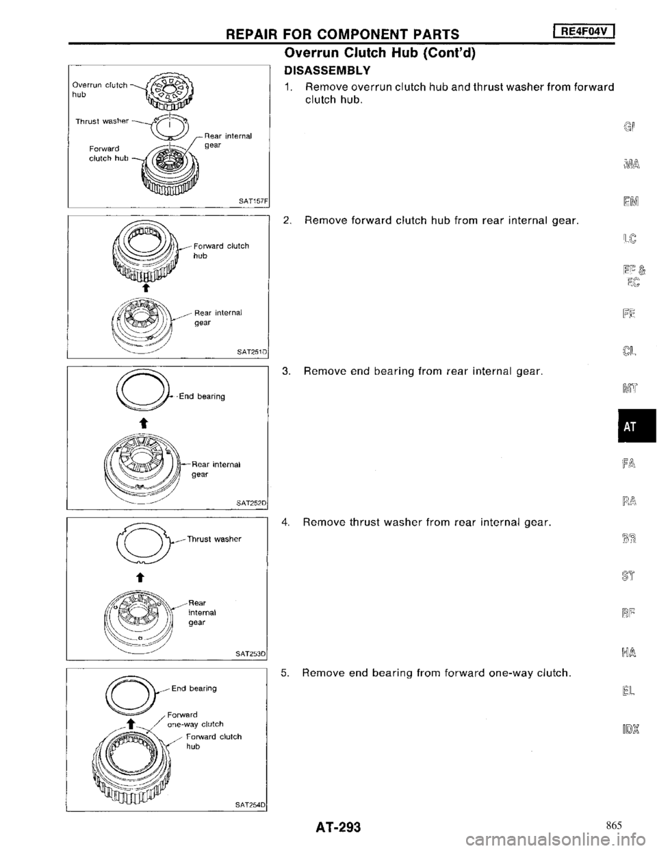 NISSAN MAXIMA 1994 A32 / 4.G Automatic Transaxle Workshop Manual 865 