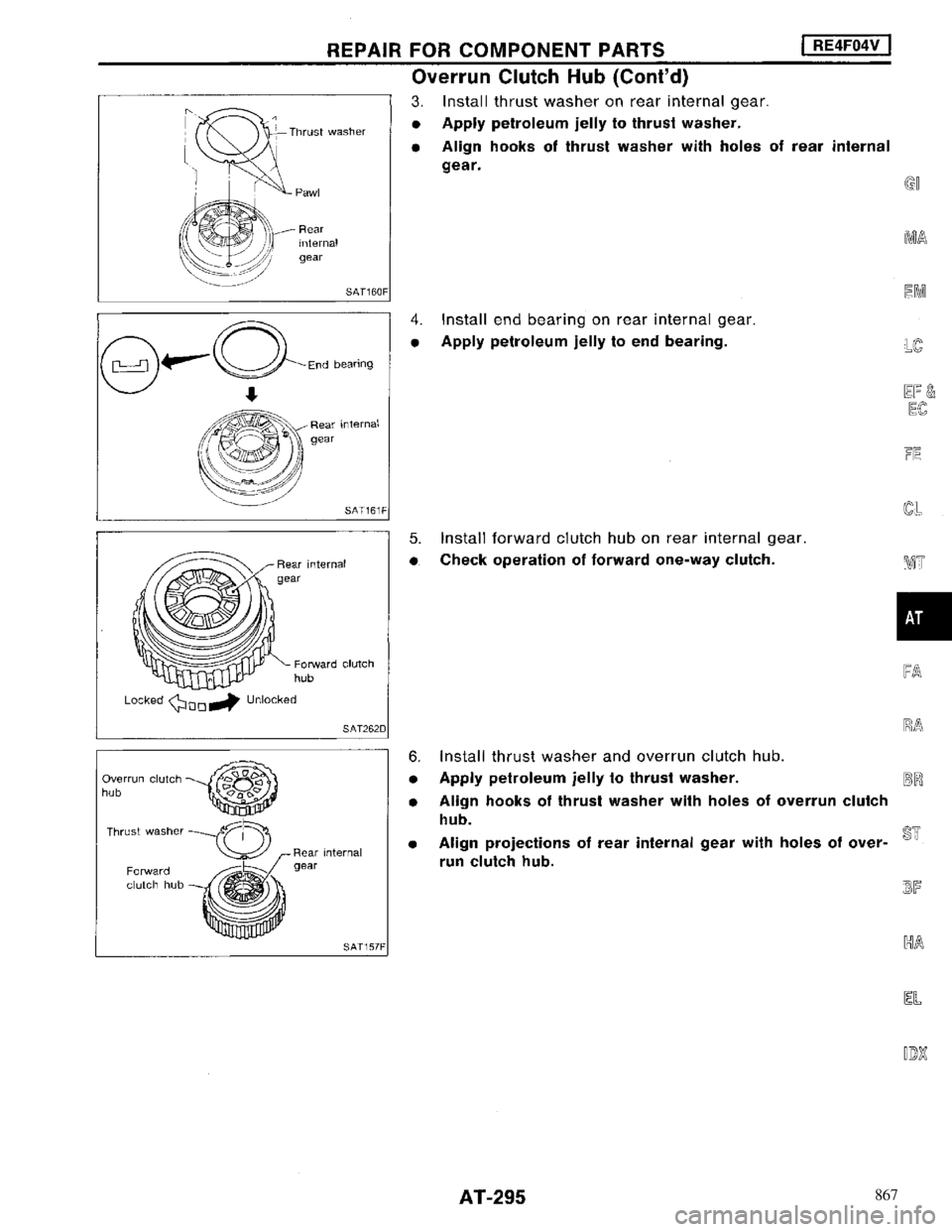 NISSAN MAXIMA 1994 A32 / 4.G Automatic Transaxle Workshop Manual 867 