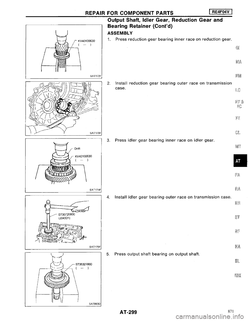 NISSAN MAXIMA 1994 A32 / 4.G Automatic Transaxle Workshop Manual 871 