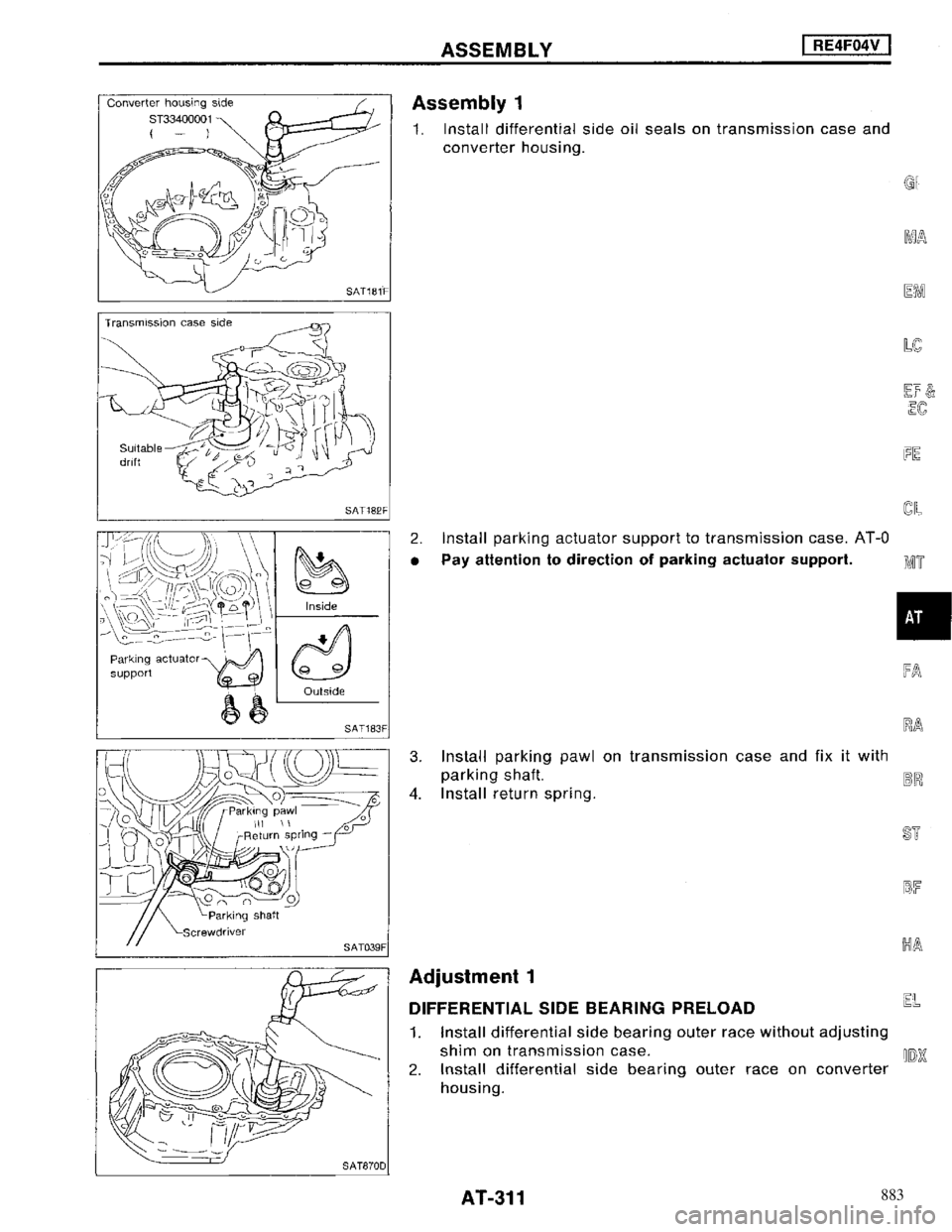 NISSAN MAXIMA 1994 A32 / 4.G Automatic Transaxle Workshop Manual 883 