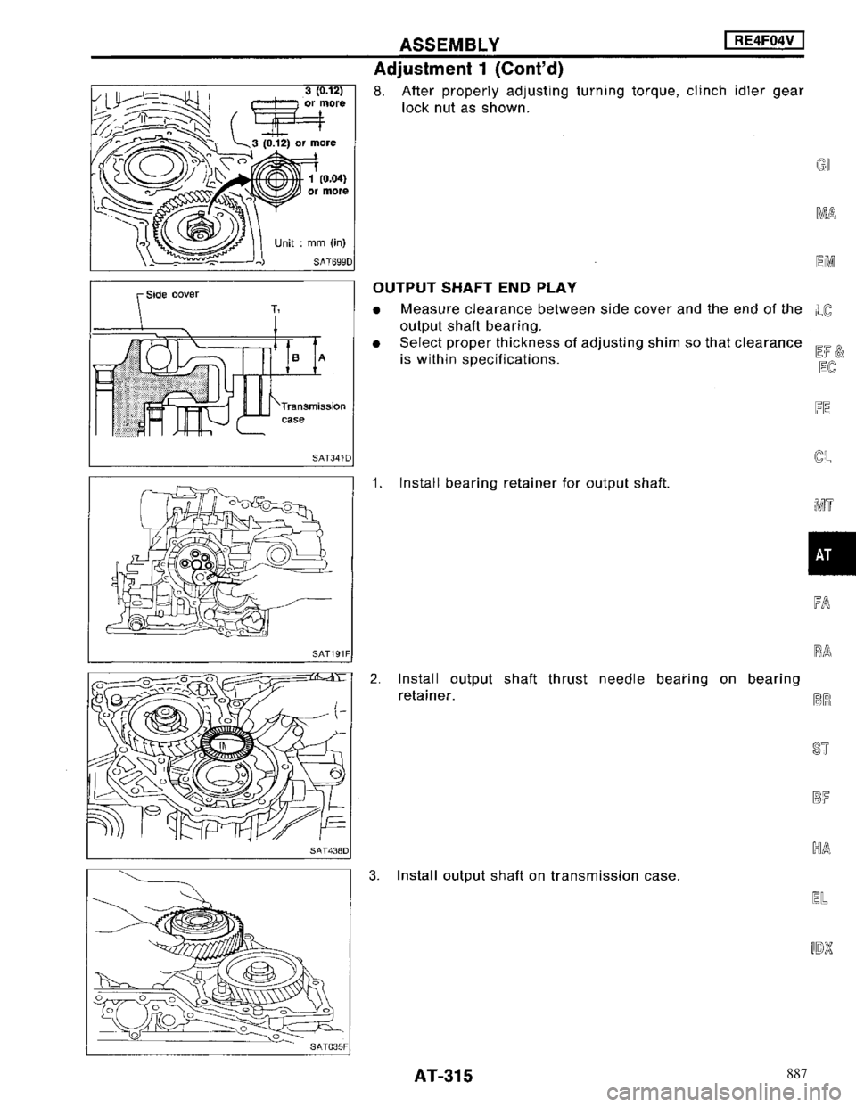 NISSAN MAXIMA 1994 A32 / 4.G Automatic Transaxle Workshop Manual 887 