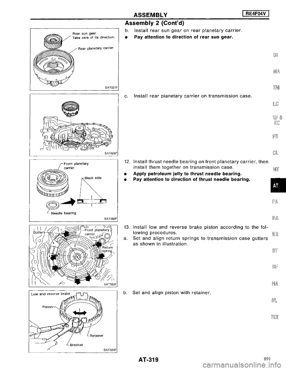 NISSAN MAXIMA 1994 A32 / 4.G Automatic Transaxle Workshop Manual 891 