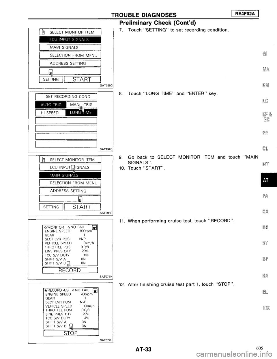 NISSAN MAXIMA 1994 A32 / 4.G Automatic Transaxle Workshop Manual 605 