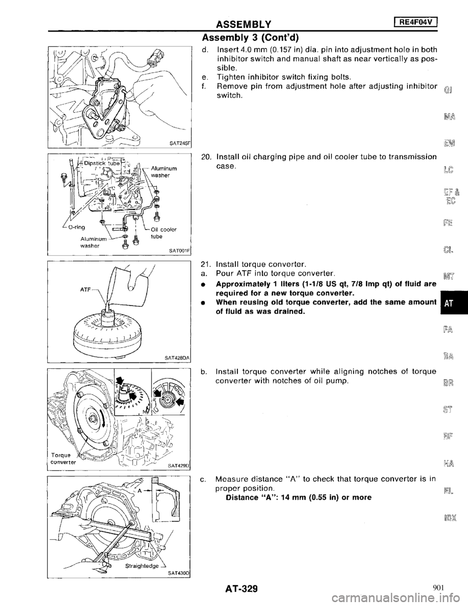 NISSAN MAXIMA 1994 A32 / 4.G Automatic Transaxle Workshop Manual 901 