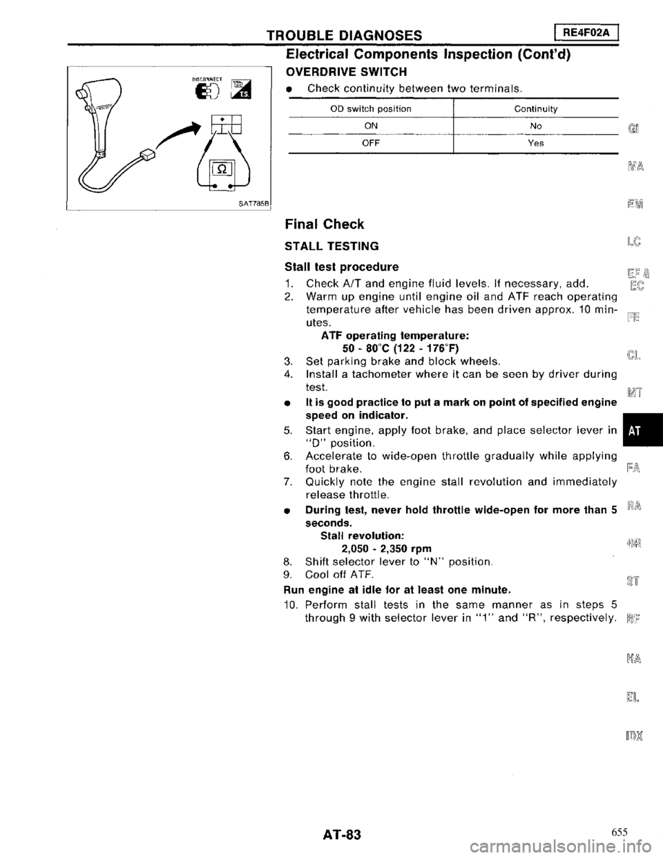 NISSAN MAXIMA 1994 A32 / 4.G Automatic Transaxle Workshop Manual 655 