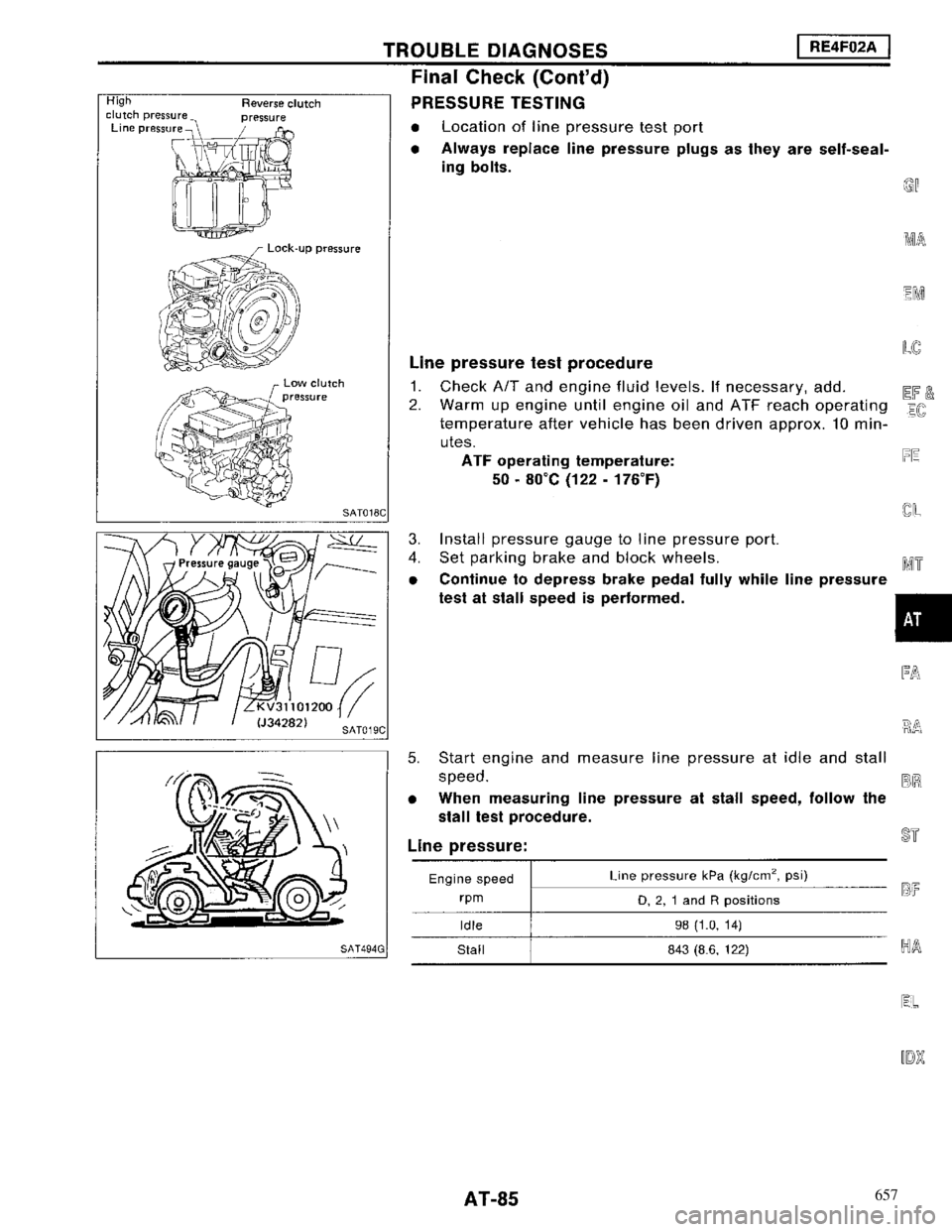 NISSAN MAXIMA 1994 A32 / 4.G Automatic Transaxle Workshop Manual 657 