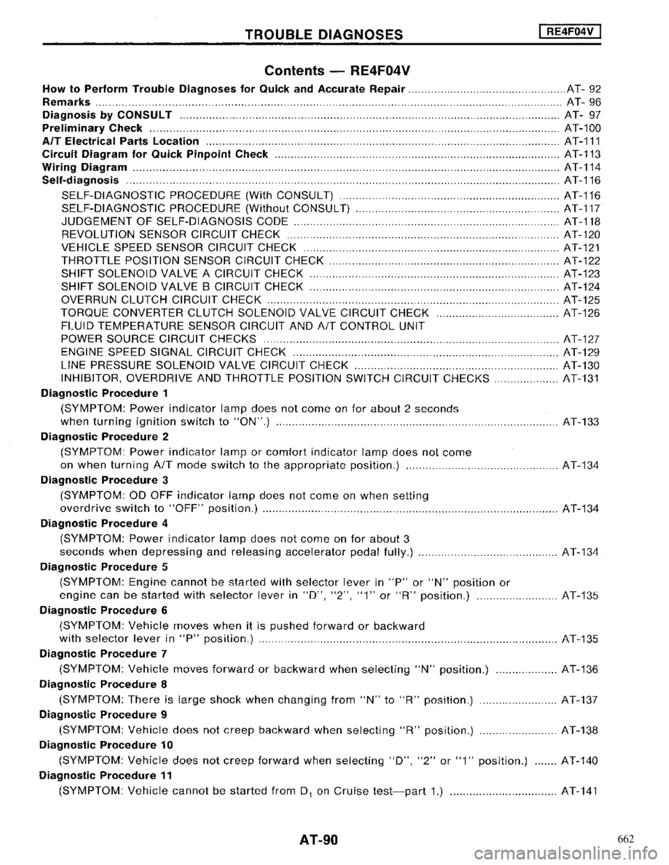 NISSAN MAXIMA 1994 A32 / 4.G Automatic Transaxle Workshop Manual 662 