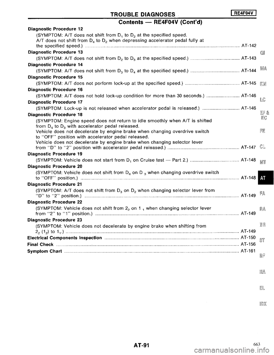 NISSAN MAXIMA 1994 A32 / 4.G Automatic Transaxle Workshop Manual 663 