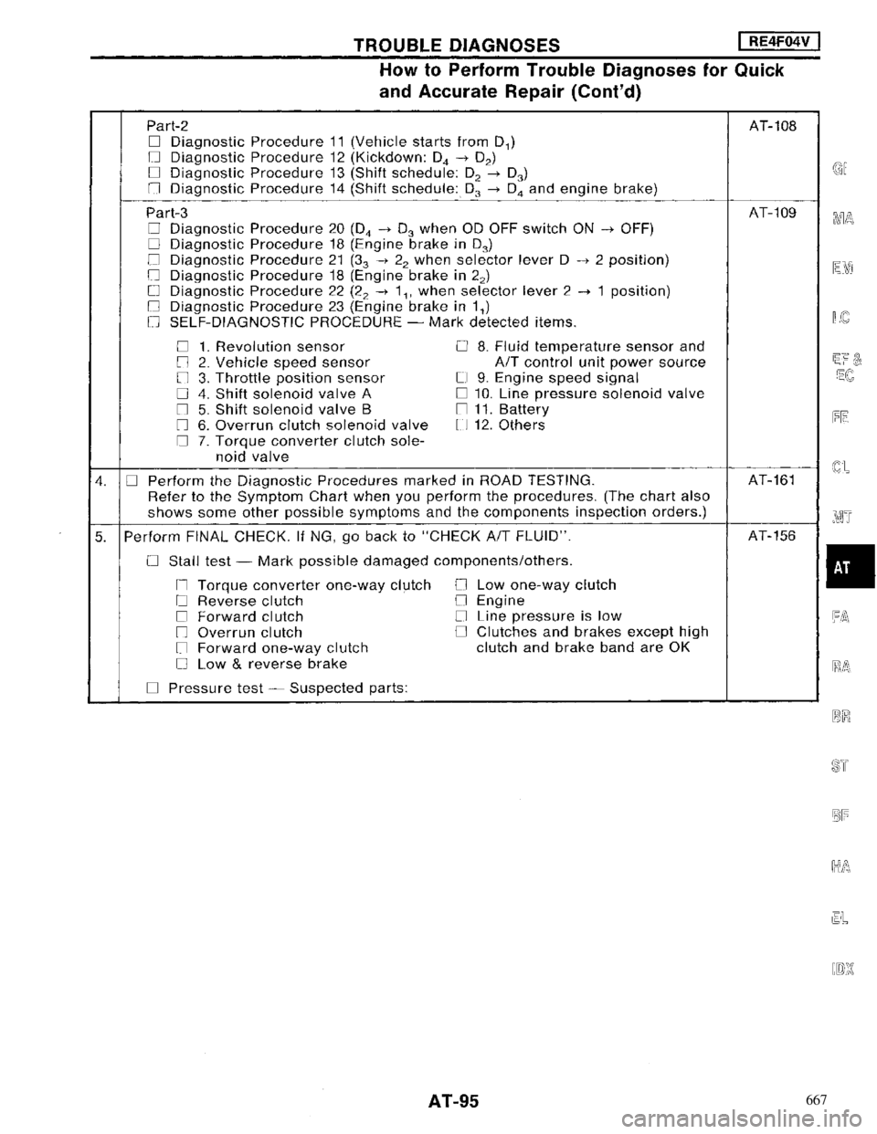 NISSAN MAXIMA 1994 A32 / 4.G Automatic Transaxle Workshop Manual 667 