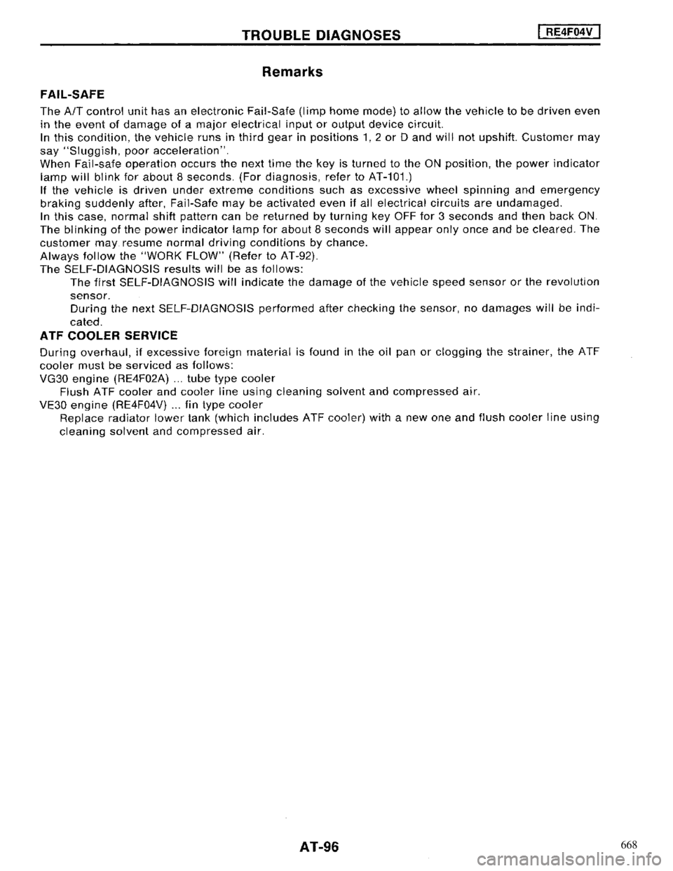 NISSAN MAXIMA 1994 A32 / 4.G Automatic Transaxle Workshop Manual 668 