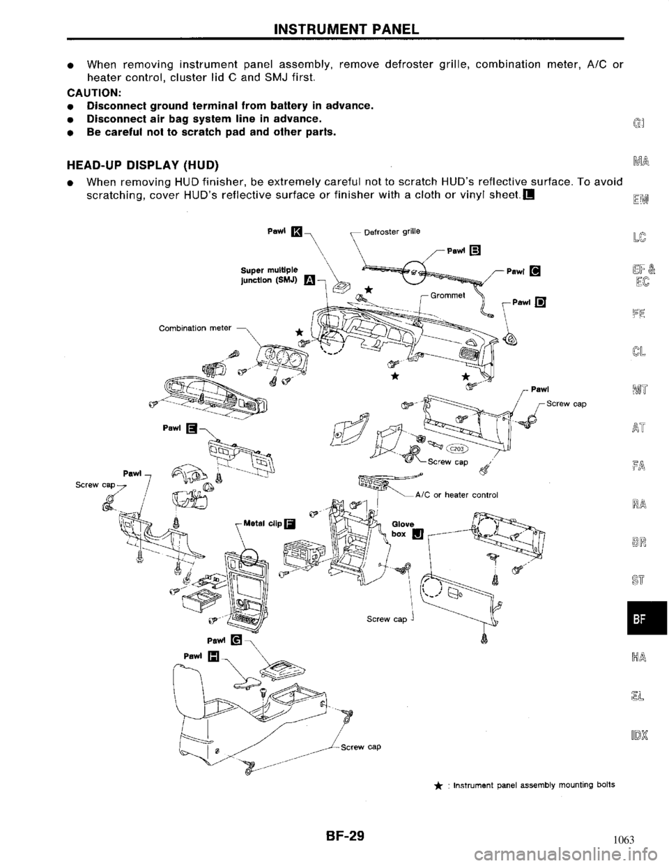 NISSAN MAXIMA 1994 A32 / 4.G Body Workshop Manual 1063 