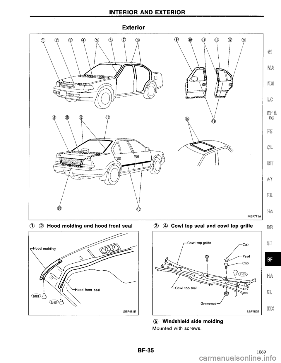 NISSAN MAXIMA 1994 A32 / 4.G Body Workshop Manual 1069 