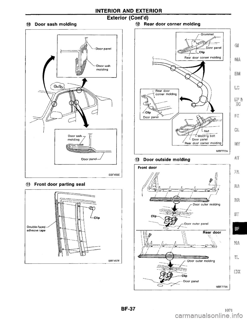 NISSAN MAXIMA 1994 A32 / 4.G Body Workshop Manual 1071 