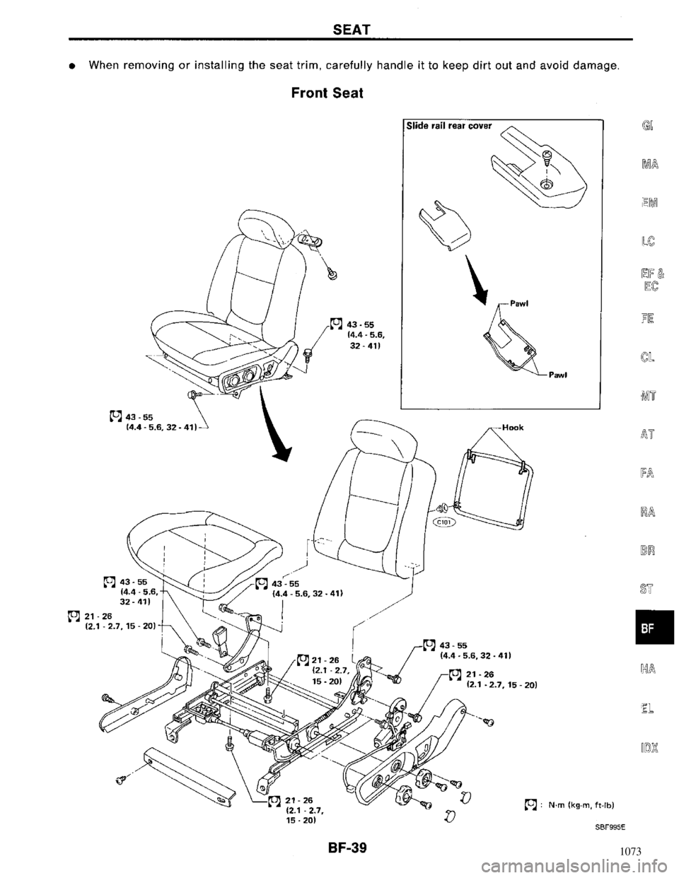 NISSAN MAXIMA 1994 A32 / 4.G Body Workshop Manual 1073 