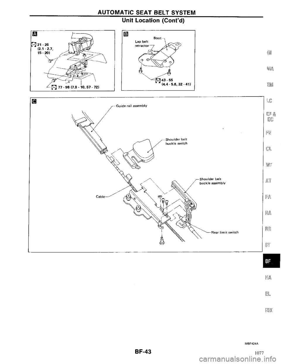 NISSAN MAXIMA 1994 A32 / 4.G Body Workshop Manual 1077 