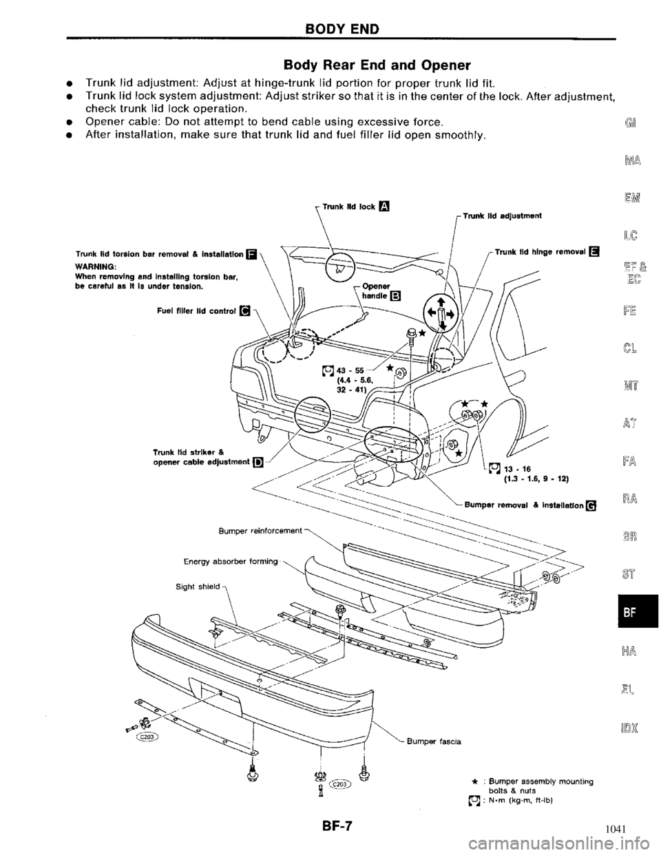 NISSAN MAXIMA 1994 A32 / 4.G Body Workshop Manual 1041 