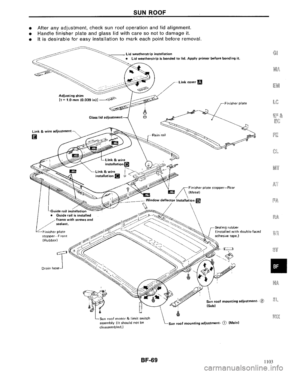 NISSAN MAXIMA 1994 A32 / 4.G Body Workshop Manual 1103 
