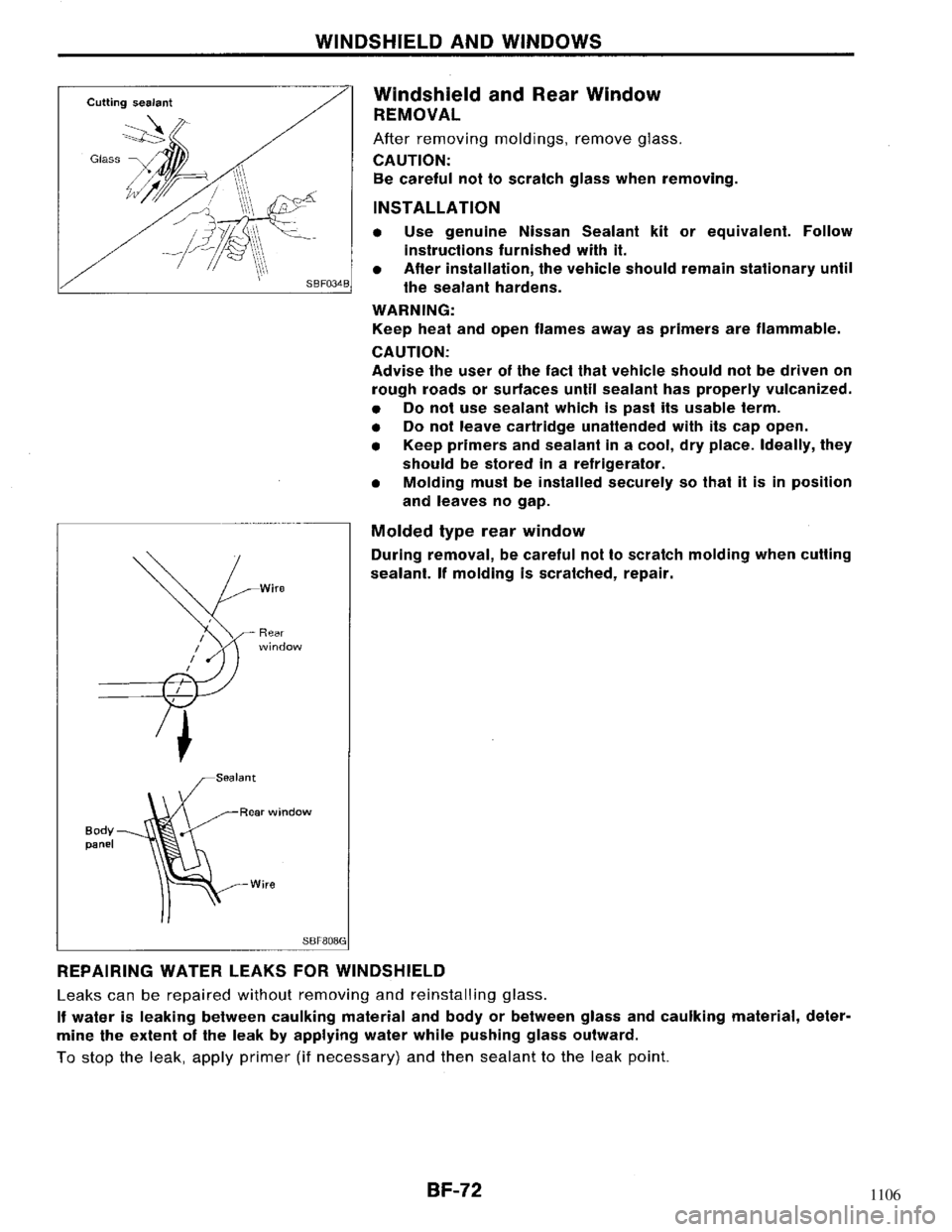 NISSAN MAXIMA 1994 A32 / 4.G Body Workshop Manual 1106 