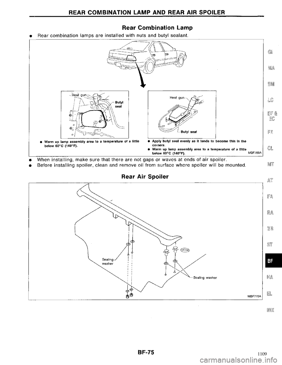NISSAN MAXIMA 1994 A32 / 4.G Body Workshop Manual 1109 