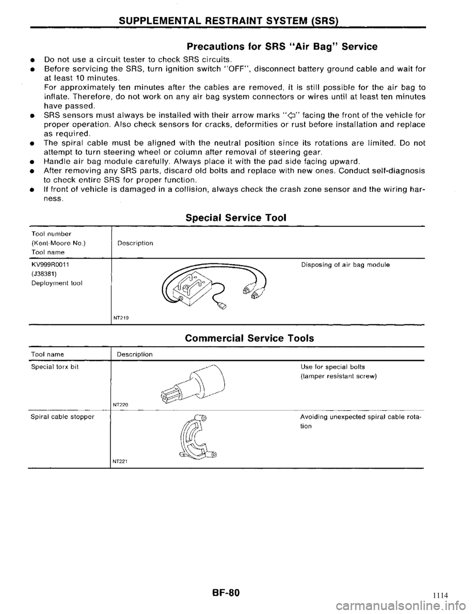 NISSAN MAXIMA 1994 A32 / 4.G Body Workshop Manual 1114 
