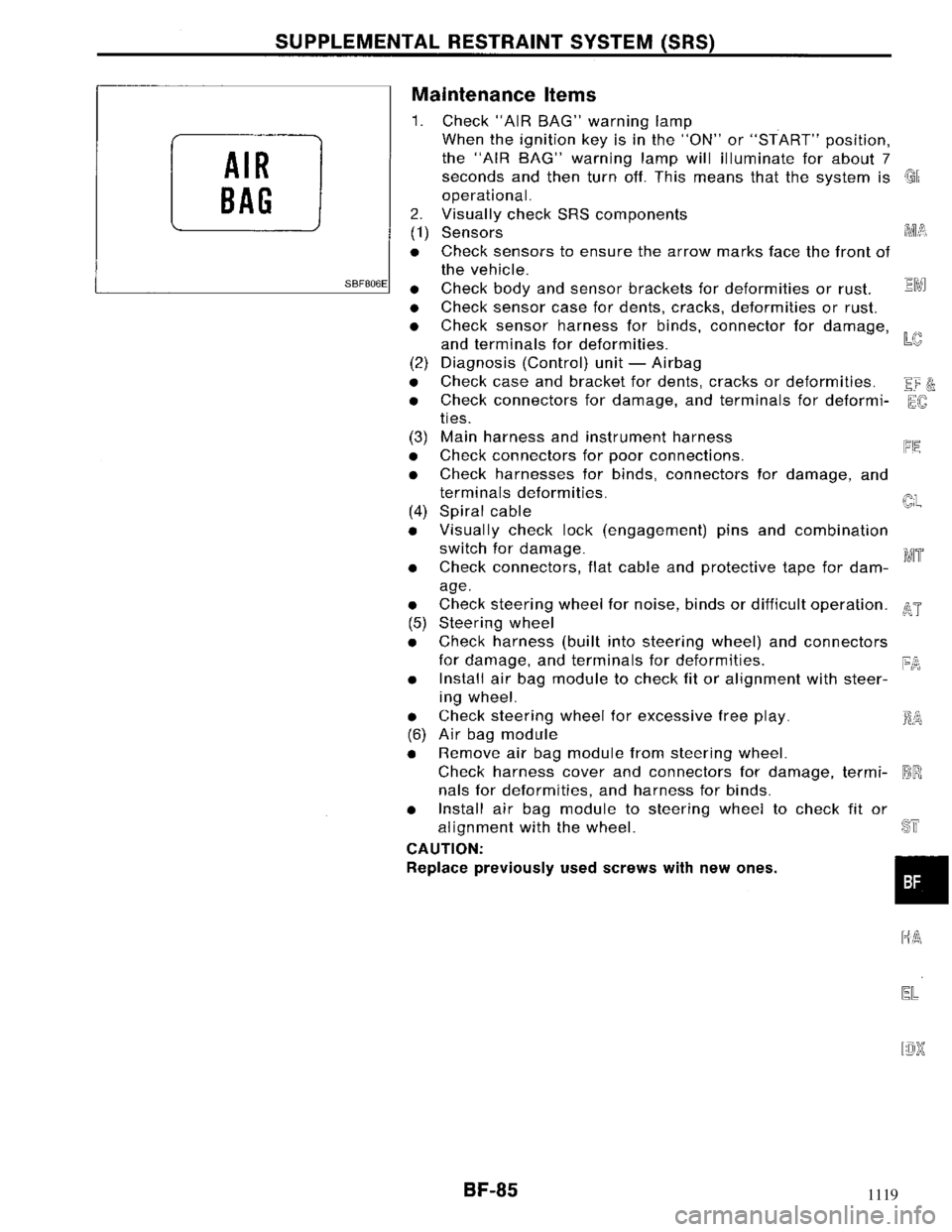 NISSAN MAXIMA 1994 A32 / 4.G Body Workshop Manual 1119 