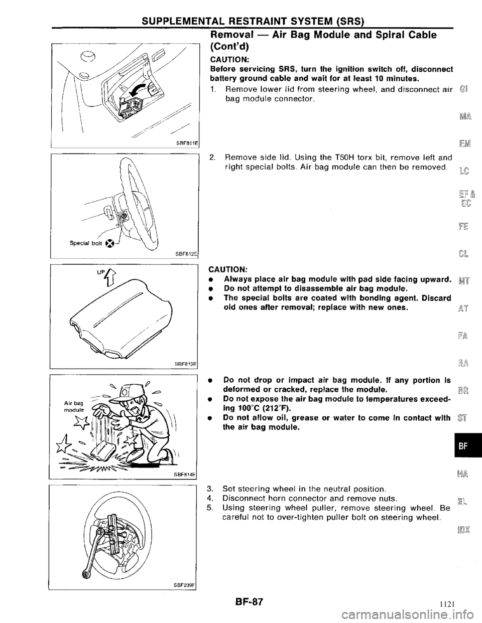 NISSAN MAXIMA 1994 A32 / 4.G Body Workshop Manual 1121 