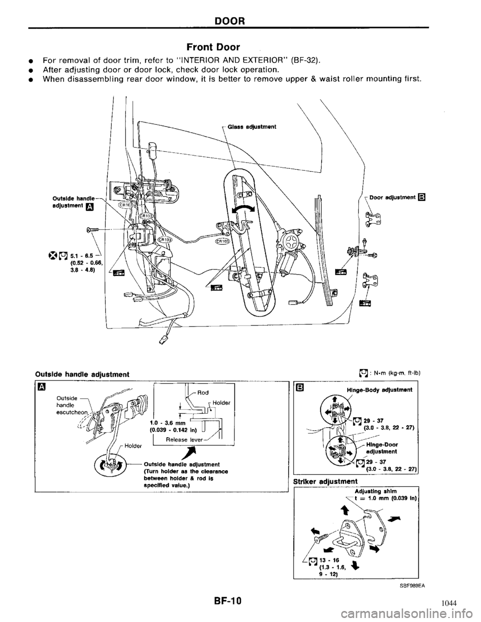 NISSAN MAXIMA 1994 A32 / 4.G Body Workshop Manual 1044 