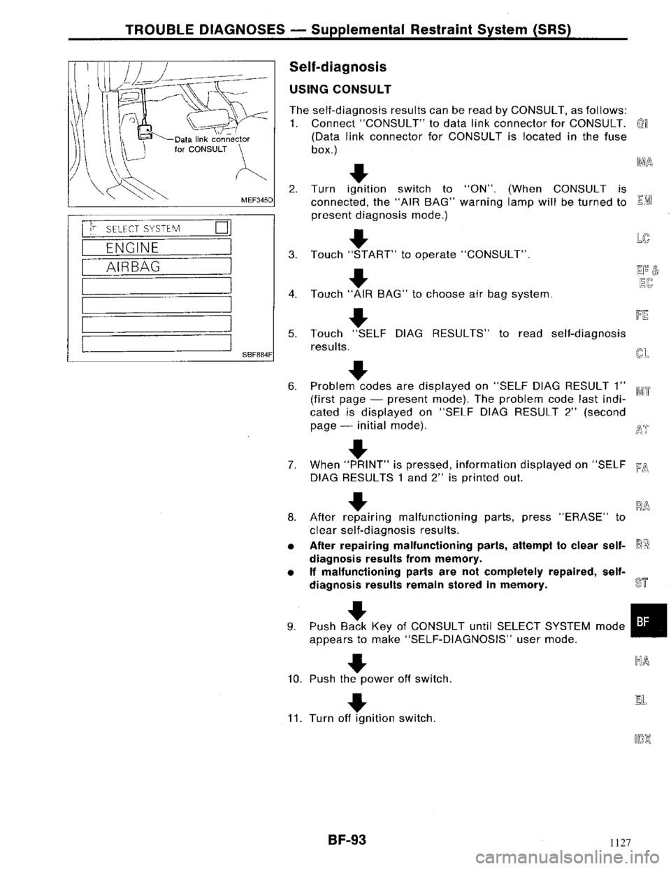 NISSAN MAXIMA 1994 A32 / 4.G Body Workshop Manual 1127 