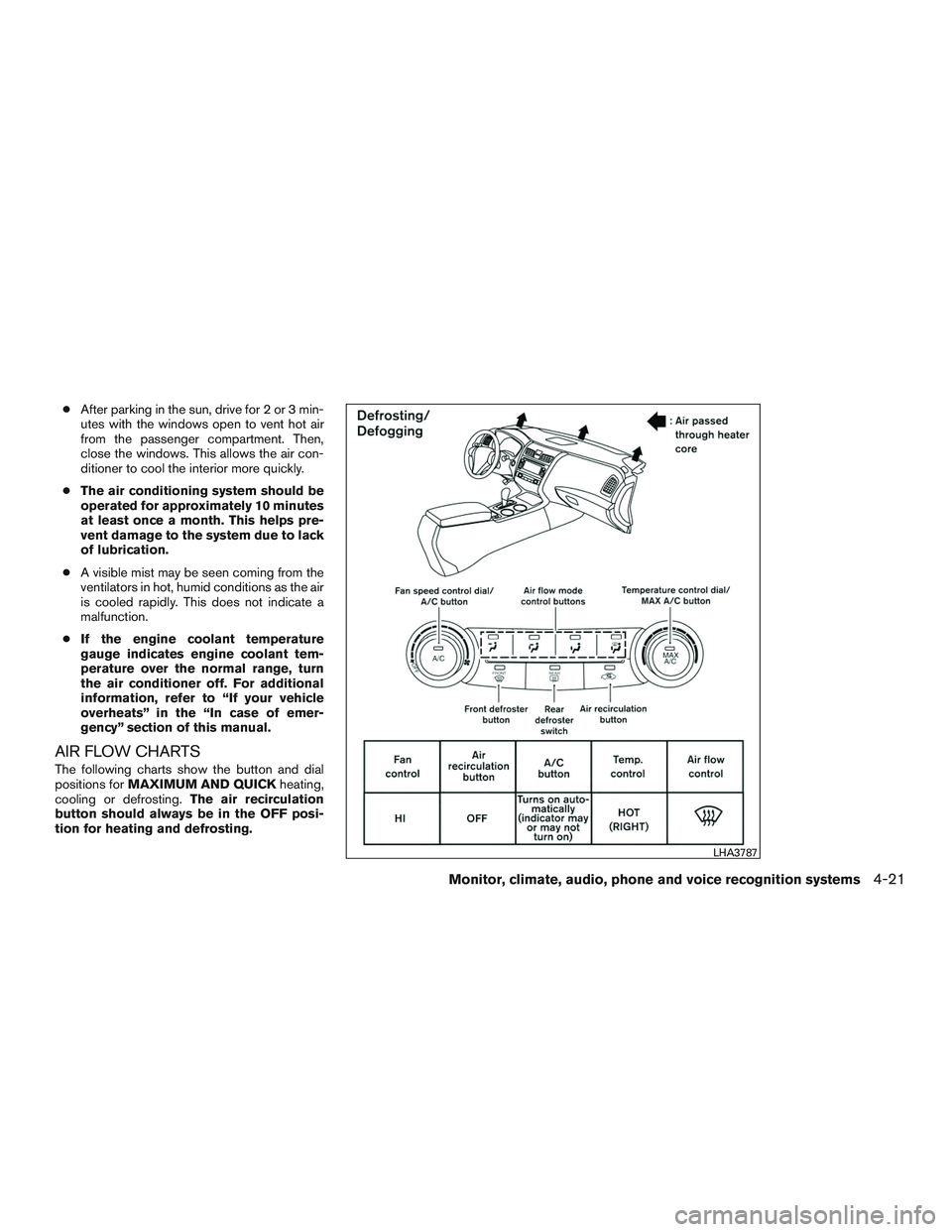 NISSAN ALTIMA SEDAN 2017 Owners Manual ●After parking in the sun, drive for 2 or 3 min-
utes with the windows open to vent hot air
from the passenger compartment. Then,
close the windows. This allows the air con-
ditioner to cool the int NISSAN ALTIMA SEDAN 2017 Owners Manual ●After parking in the sun, drive for 2 or 3 min-
utes with the windows open to vent hot air
from the passenger compartment. Then,
close the windows. This allows the air con-
ditioner to cool the int