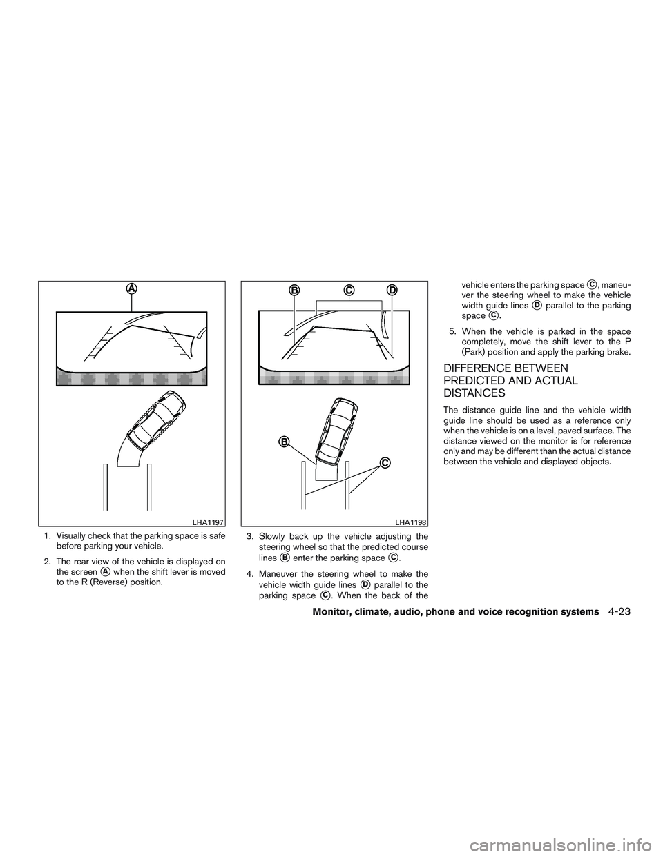 NISSAN PATHFINDER HYBRID 2015 Owners Manual 1. Visually check that the parking space is safe
before parking your vehicle.
2. The rear view of the vehicle is displayed on
the screen
Awhen the shift lever is moved
to the R (Reverse) position.3. NISSAN PATHFINDER HYBRID 2015 Owners Manual 1. Visually check that the parking space is safe
before parking your vehicle.
2. The rear view of the vehicle is displayed on
the screen
Awhen the shift lever is moved
to the R (Reverse) position.3.