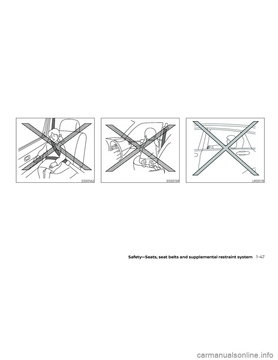 NISSAN VERSA 2019  Owners Manual SSS0162SSS0159LRS3119
Safety—Seats, seat belts and supplemental restraint system1-47 