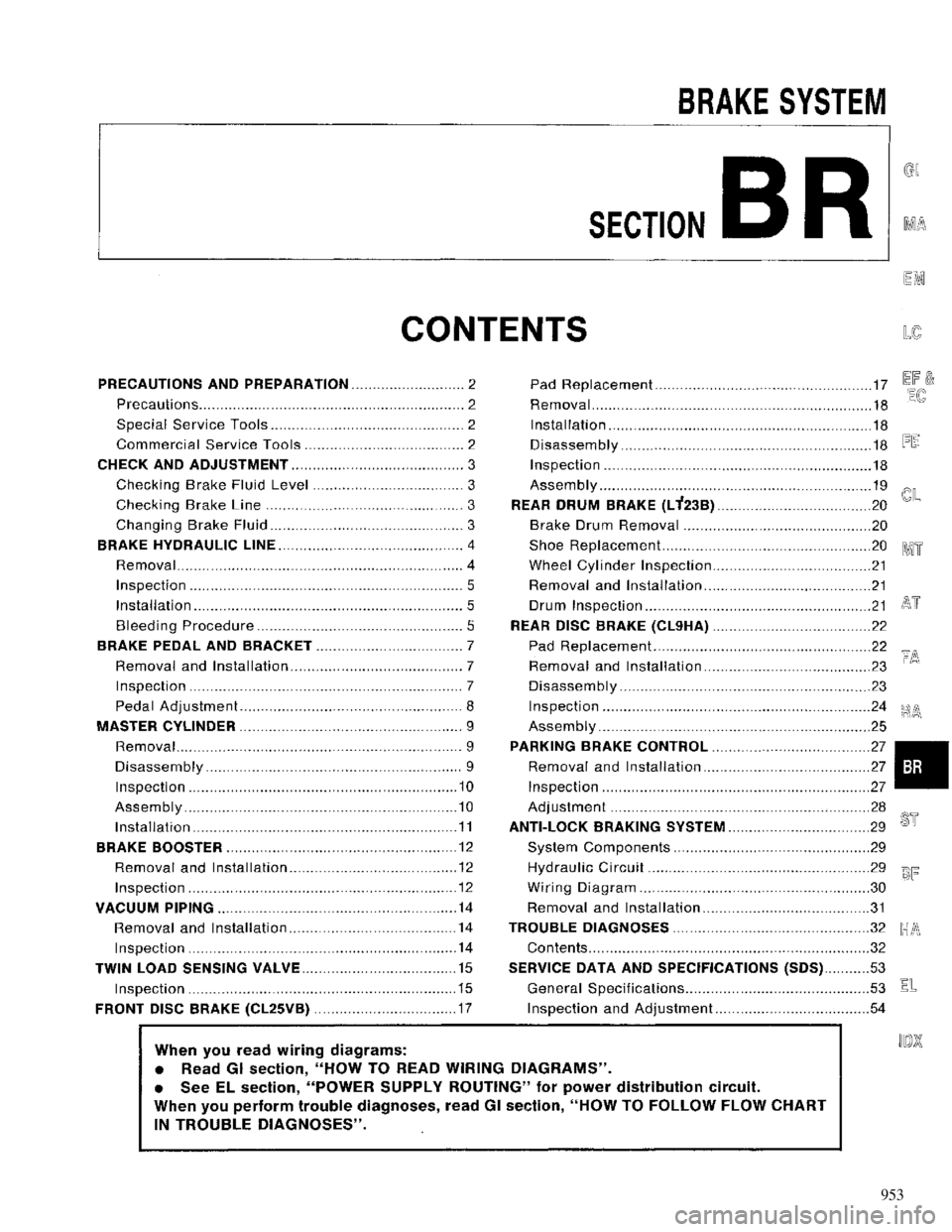 NISSAN MAXIMA 1994 A32 / 4.G Brake System Workshop Manual 953 